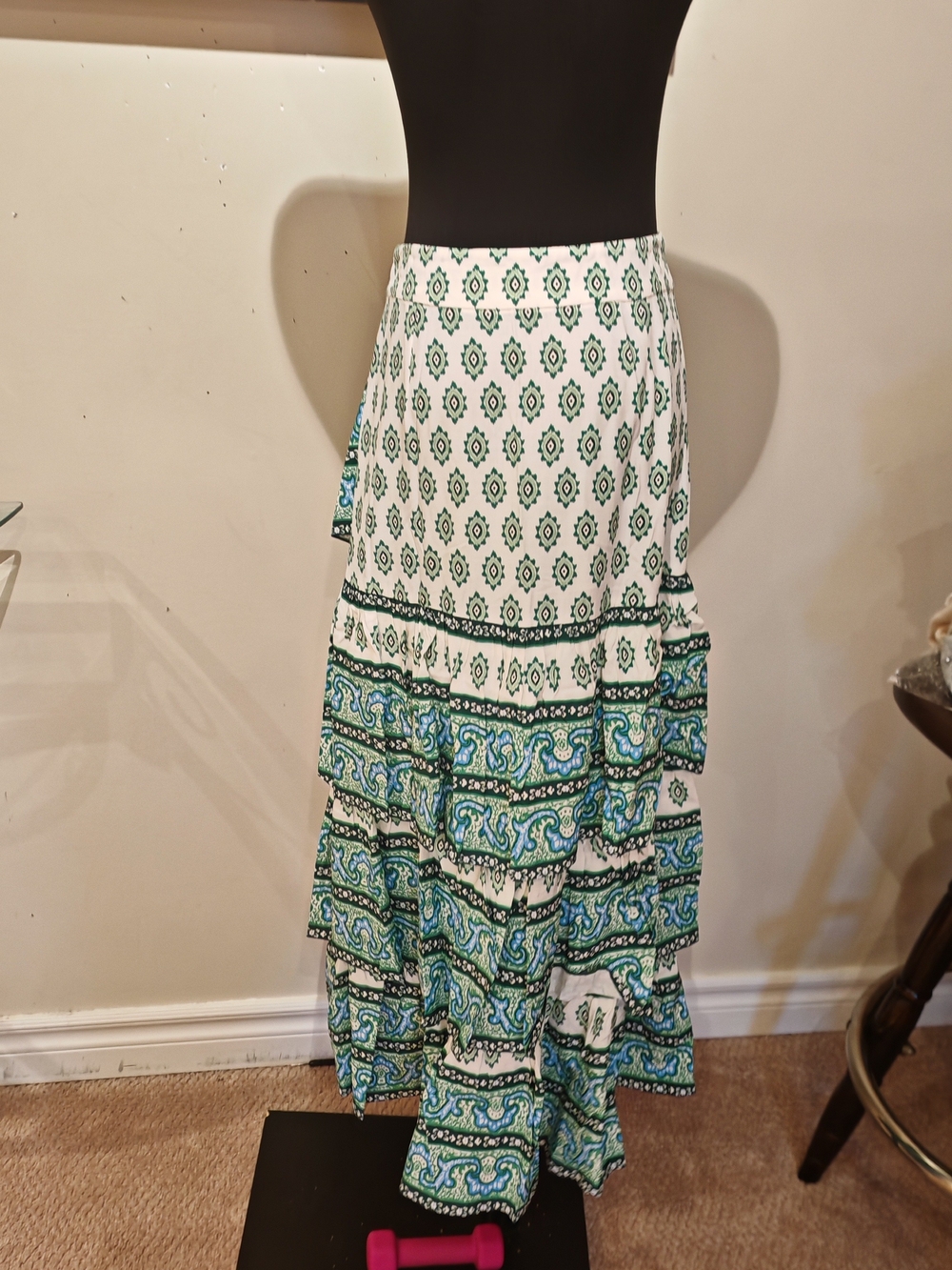 Sandro Green & White Printed Ruffle Wrap Skirt - Picture 8 of 16